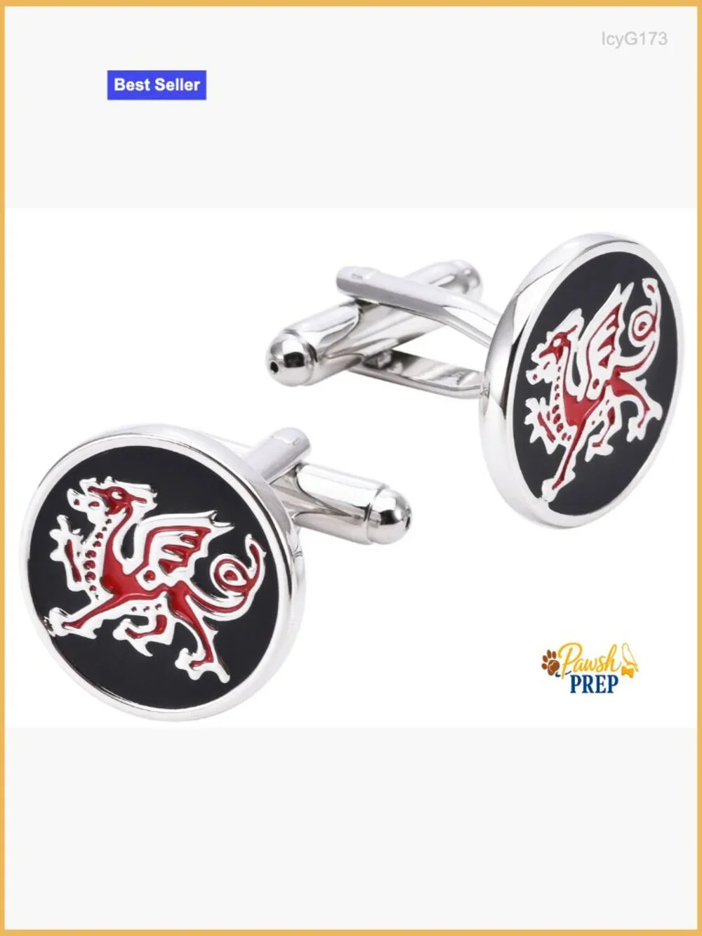 Round Cufflinks with Red Dragon Pattern in Presentation Case
